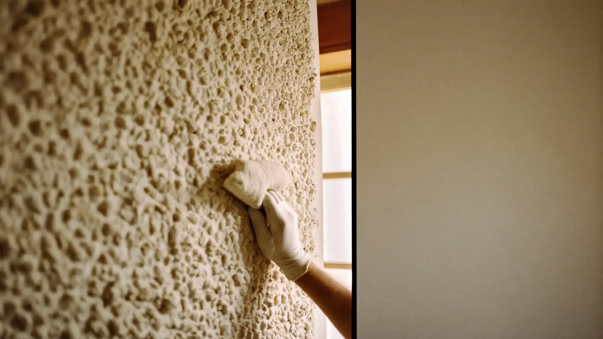 Pared con gotelé a medio alisar en un piso de Terrassa
